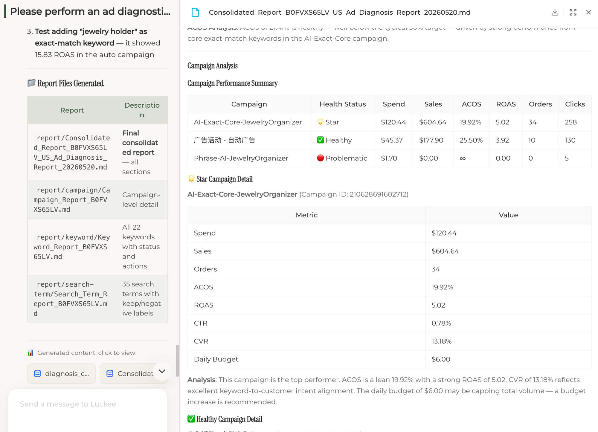 Ad Diagnosis campaign analysis report